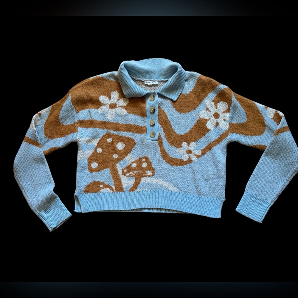 Blue & Brown Mushroom Polo Crew Sweater